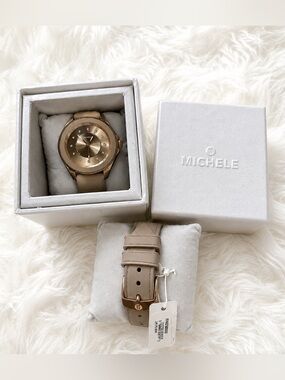 Michele NY Rose Gold watch with Topaz gemstone number markers, sapphire crystal